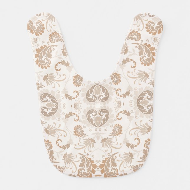 Paisley in Beige Aesthetic Modern Tan Brown Baby Bib (Front)