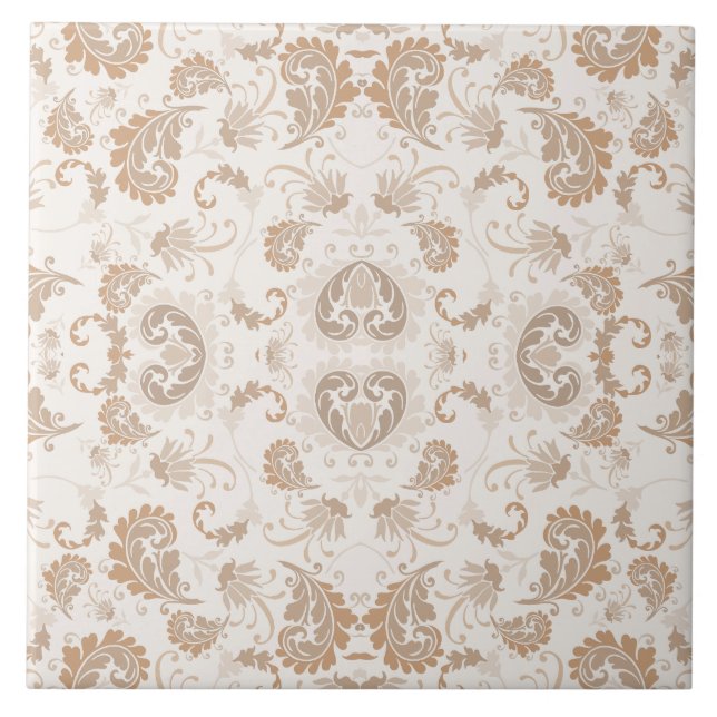 Paisley in Beige Aesthetic Modern Tan Brown Ceramic Tile (Front)