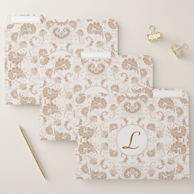 Paisley in Beige Aesthetic Modern Tan Brown Init. File Folder (Set)