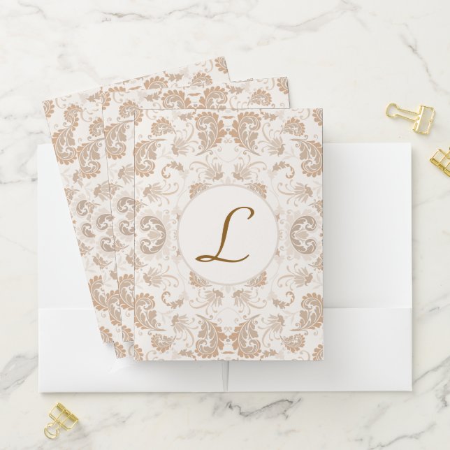 Paisley in Beige Aesthetic Modern Tan Brown Init. Pocket Folder (In Situ)