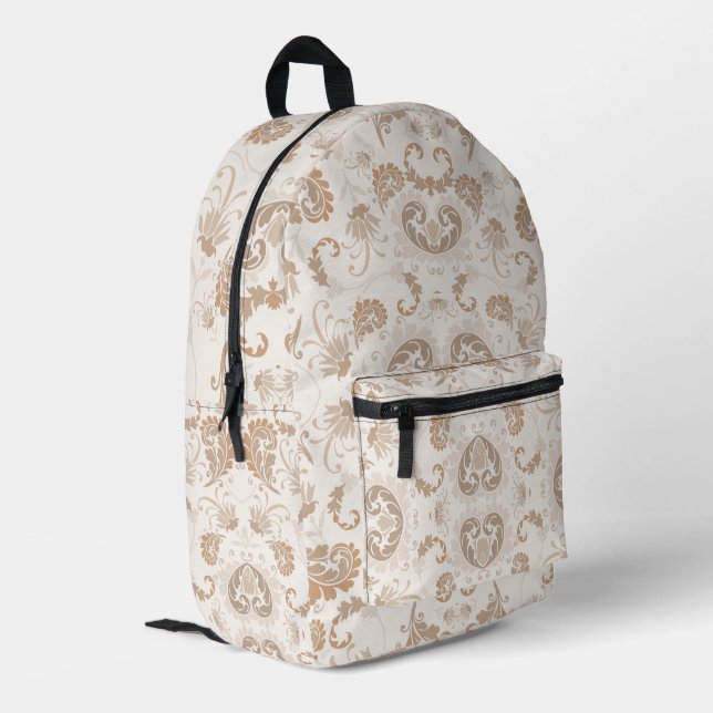 Paisley in Beige Aesthetic Modern Tan Brown Printed Backpack (Back Corner Left)