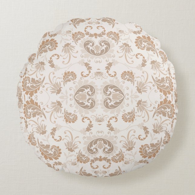 Paisley in Beige Aesthetic Modern Tan Brown Round Pillow (Front)