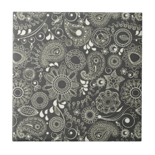Paisley in Black & Yellow Ceramic Tile