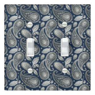 Paisley in Navy Blue and Elegant Silver Light Switch Cover
