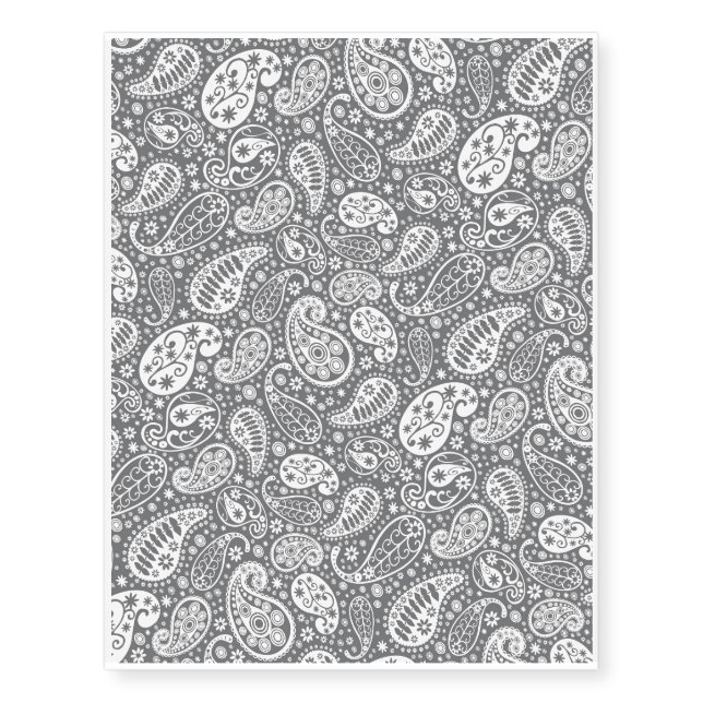 Paisley in Shades of Grey Temporary Tattoos (Front)