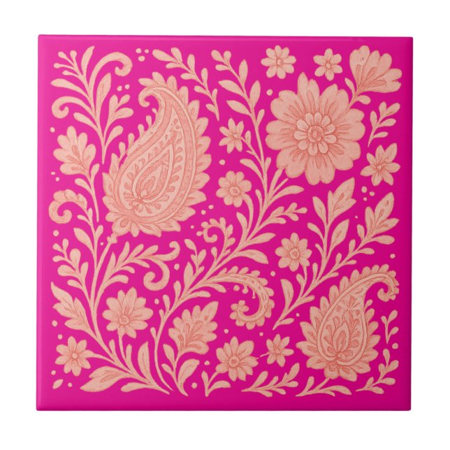 paisley india print design ceramic tile (Front)