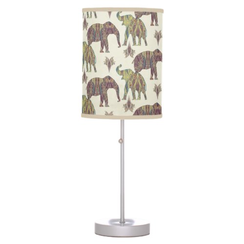 Paisley Kashmir BOHO Vintage Silhouette Elephants Table Lamp