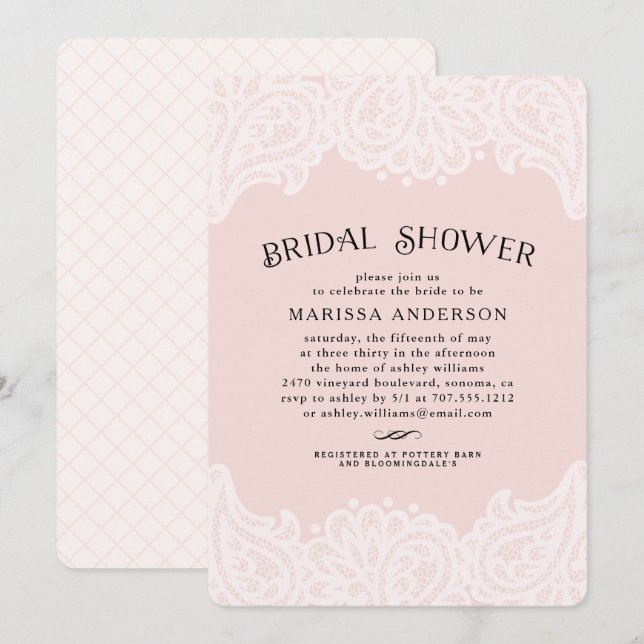 Paisley Lace Bridal Shower Invitation | Blush (Front/Back)