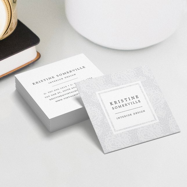 Paisley Lace Square Business Cards | Nimbus Grey (Creator Uploaded)
