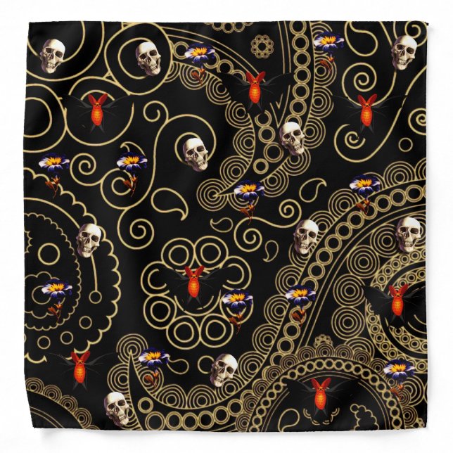 Paisley Lace with Bats and Skulls Bandana (Front)