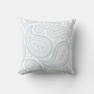 Paisley Light Blue on White Throw Pillow
