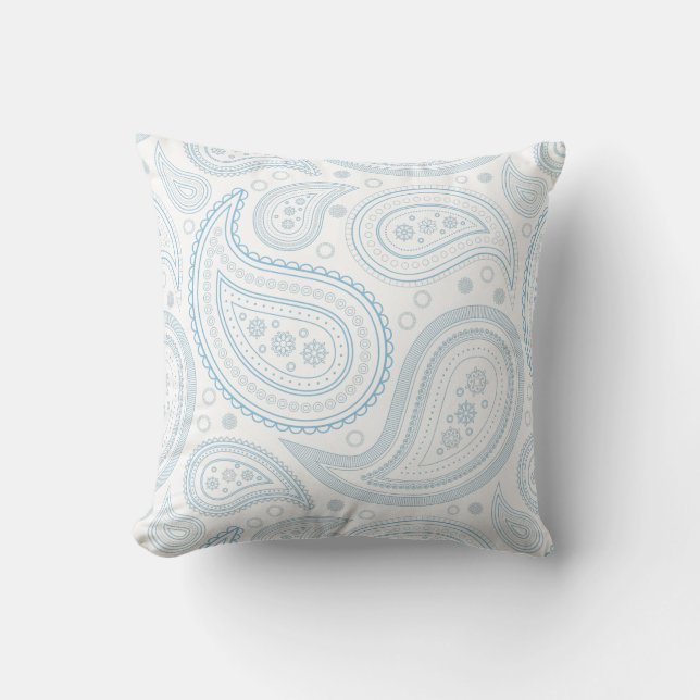 Paisley Light Blue on White Throw Pillow (Front)