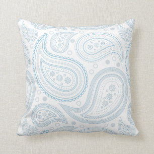 Paisley Light Blue on White Throw Pillow