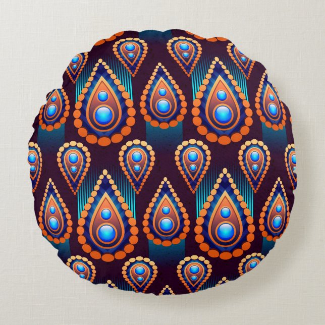 Paisley Like Colorful Jewel Pattern Round Pillow (Front)