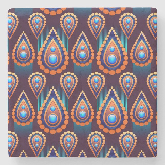 Paisley Like Colorful Jewel Pattern Stone Coaster (Front)