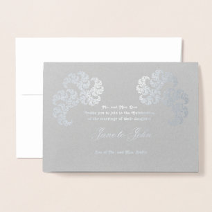 Paisley-Like Fractal Art Design on Gray Foil Card