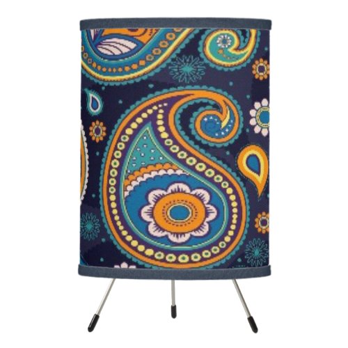 Paisley Linen Shade for Living Room Tripod Lamp