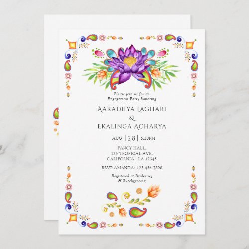 Paisley Lotus Flower Indian Engagement Party Invitation