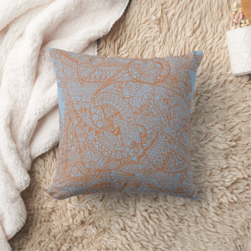 Paisley Mandala Blue  Orange Throw Pillow