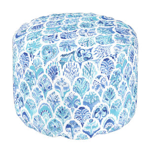 PAISLEY MERMAID Blue Aqua Beach Fish Scallop Pouf