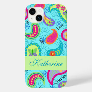 Paisley Modern Name Personalized Turquoise Blue Case-Mate iPhone 14 Plus Case