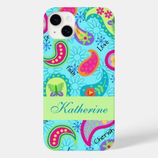  Paisley Modern  Name Personalized Turquoise Blue Case-Mate iPhone 14 Plus Case