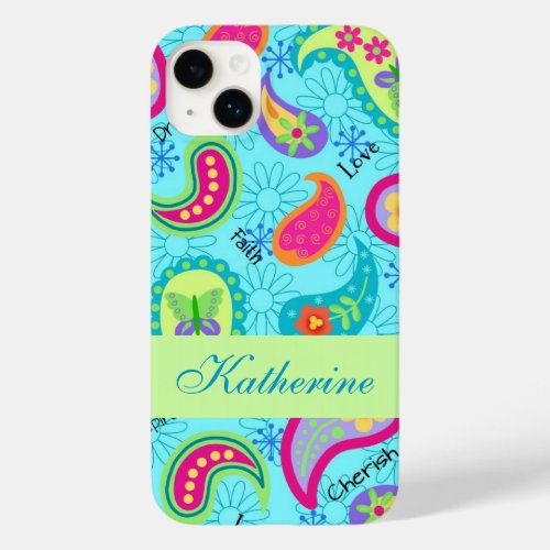  Paisley Modern  Name Personalized Turquoise Blue Case_Mate iPhone 14 Plus Case