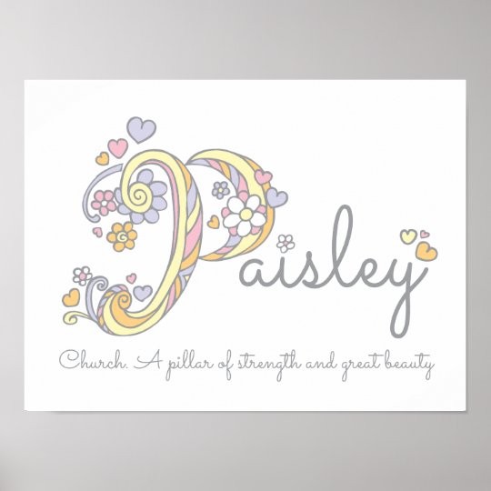 Paisley monogram art girls name and meaning poster ...