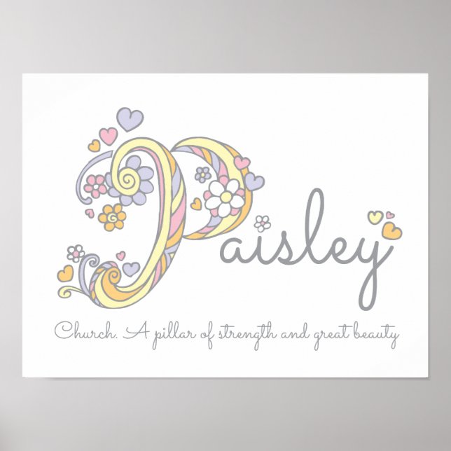 Paisley monogram art girls name and meaning poster (Front)