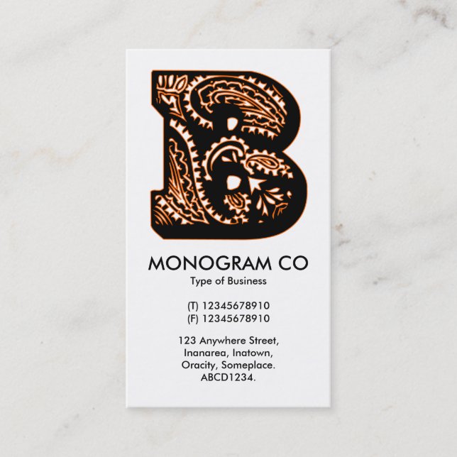 Paisley Monogram - B Business Card (Front)