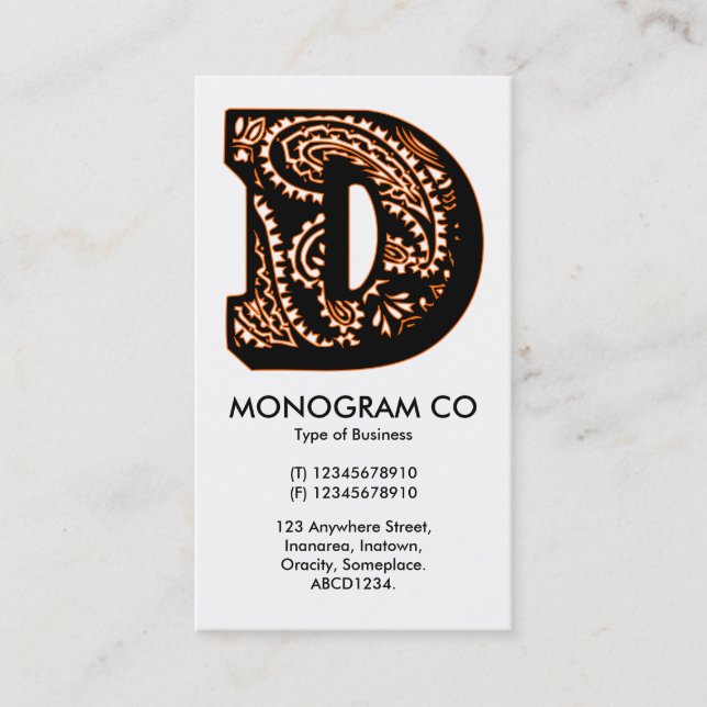 Paisley Monogram - D Business Card (Front)