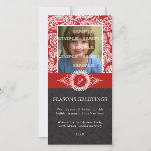 Paisley Monogram Holiday Photo Card (Front)
