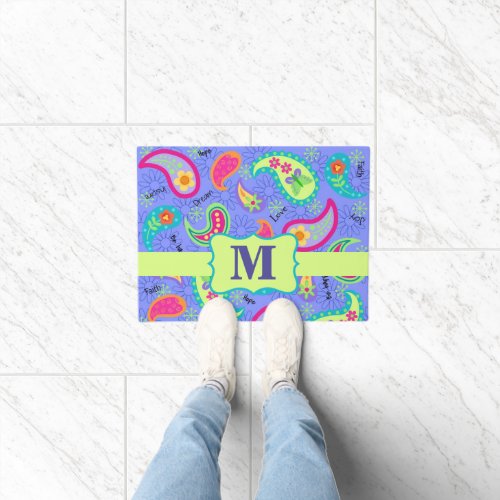 Paisley Monogram Modern Lavender Purple Pattern Doormat