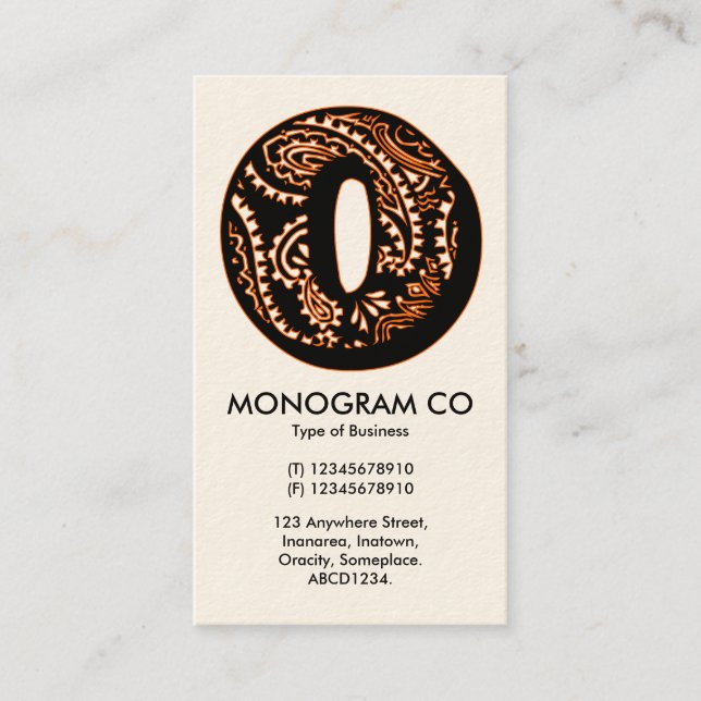 Paisley Monogram - O Business Card (Front)
