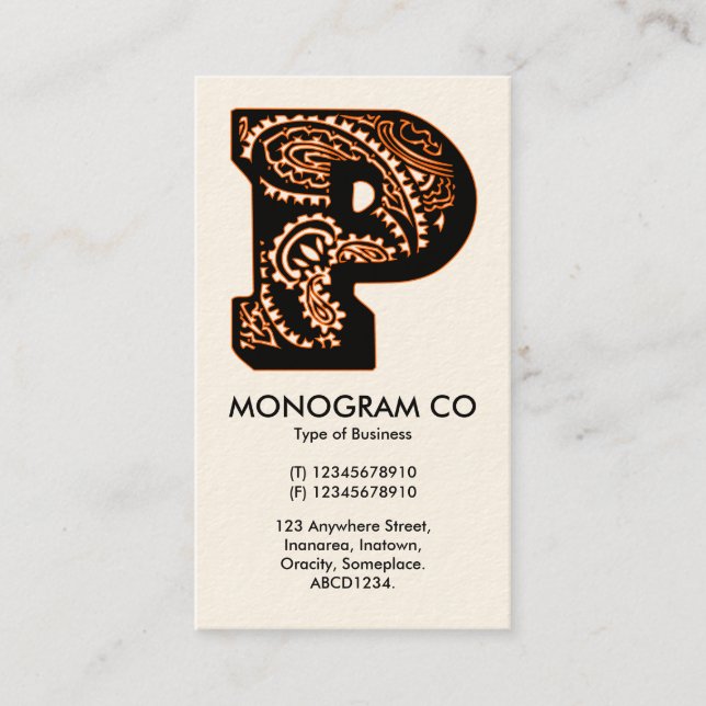 Paisley Monogram - P Business Card (Front)