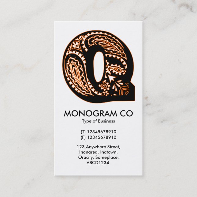 Paisley Monogram - Q Business Card (Front)