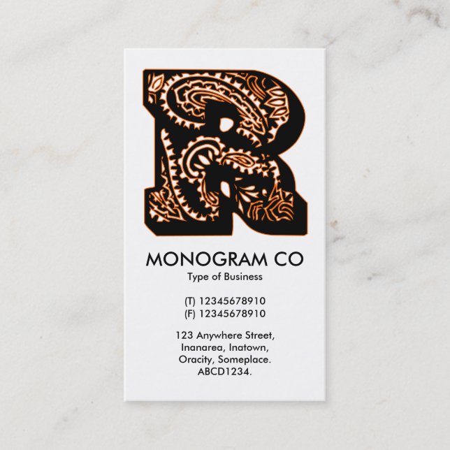 Paisley Monogram - R Business Card (Front)