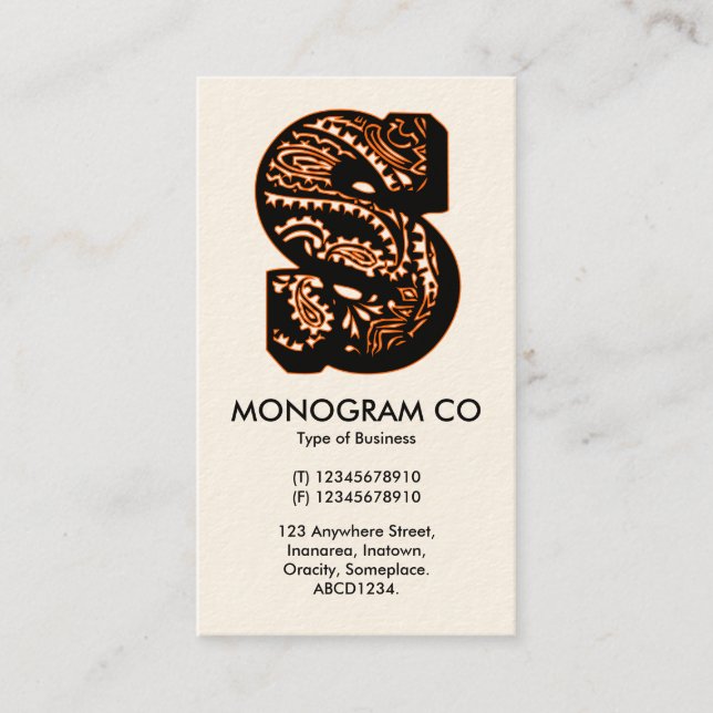Paisley Monogram - S Business Card (Front)