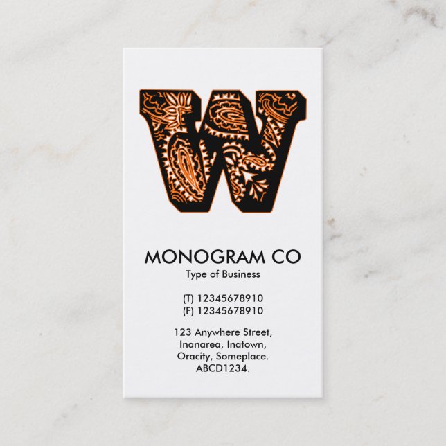 Paisley Monogram - W Business Card (Front)