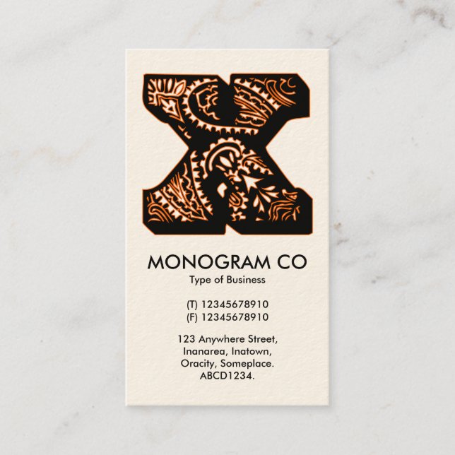 Paisley Monogram - X Business Card (Front)