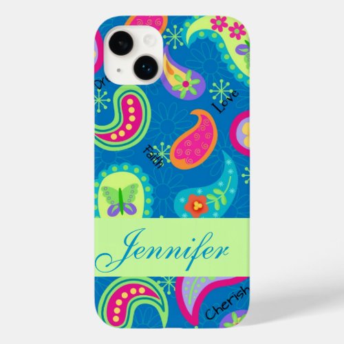 Paisley Name Personalized Turquoise Blue Green  Case_Mate iPhone 14 Plus Case
