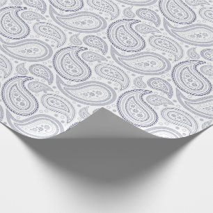 Paisley Navy Blue on White Wrapping Paper