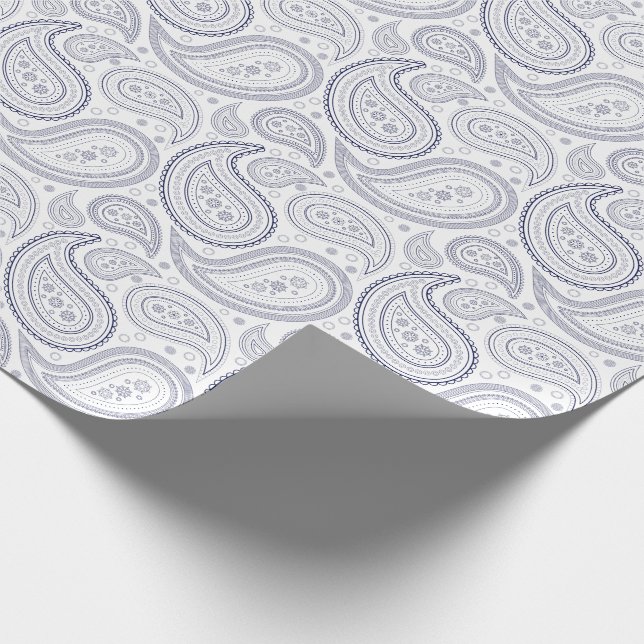 Paisley Navy Blue on White Wrapping Paper (Corner)