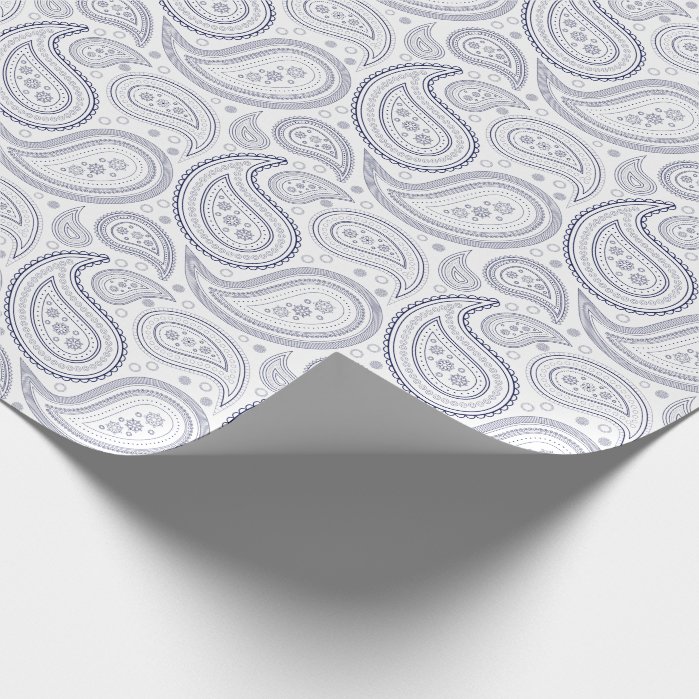 Paisley Navy Blue on White Wrapping Paper