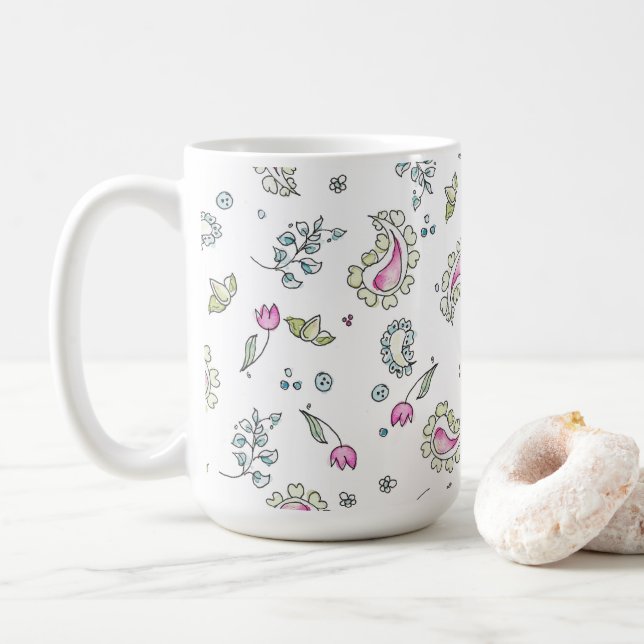 Paisley Obsession Pink and Green Mug (With Donut)