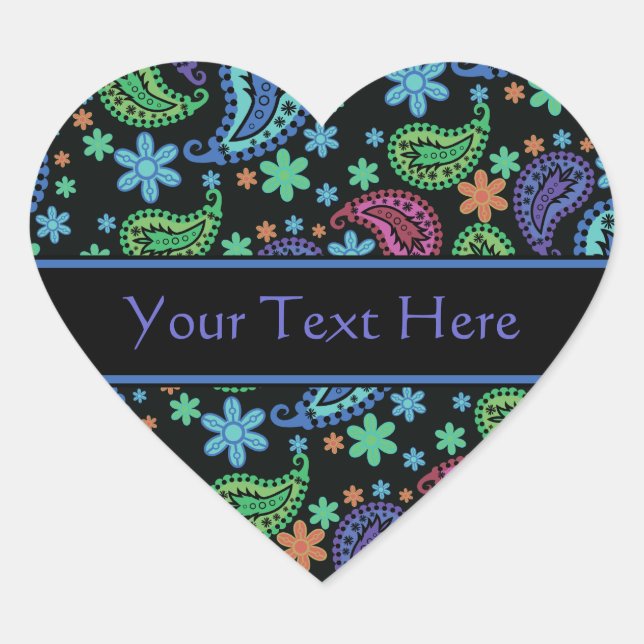 Paisley on Black Heart Sticker (Front)
