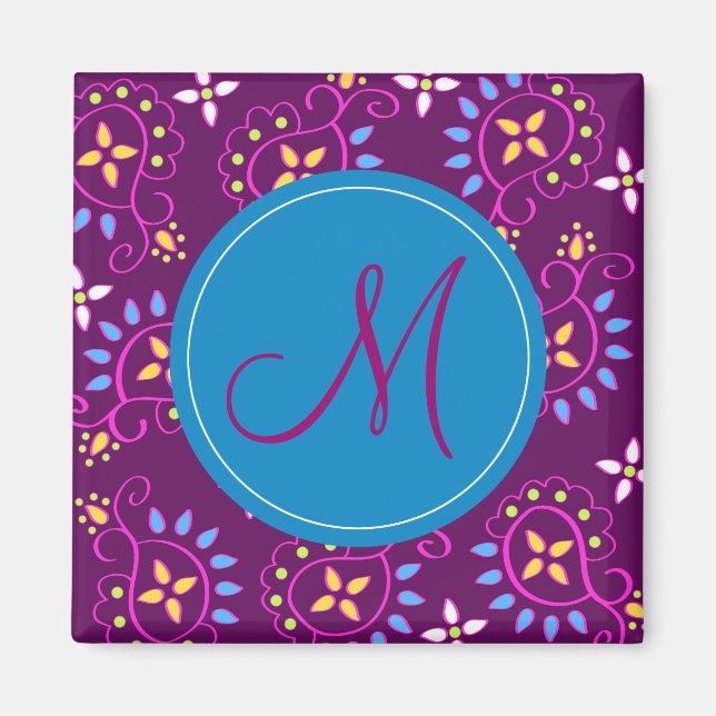 Paisley on purple with "M" monogram Magnet (Front)