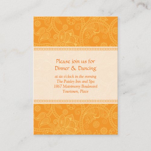 Paisley Orange Impression Wedding Reception Card