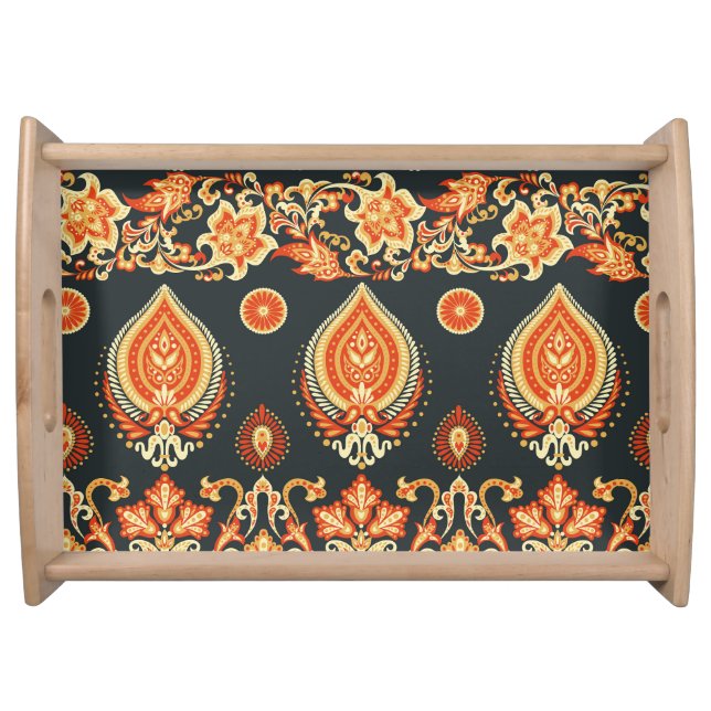 Paisley Oriental Ethnic Fabric Serving Tray (Front)
