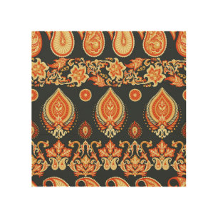 Paisley Oriental Ethnic Fabric Wood Wall Art